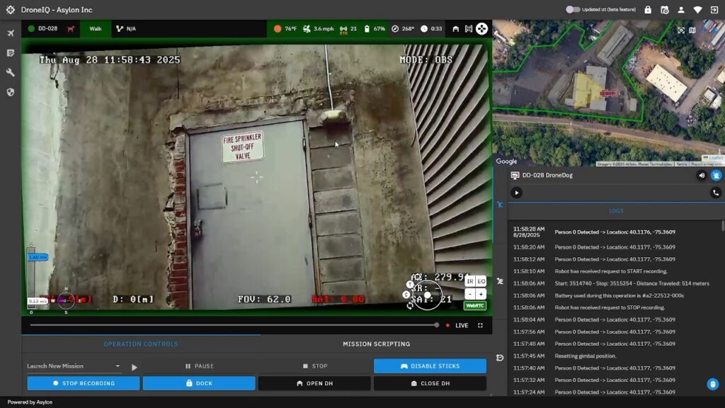 Asylon's Drone IQ software showing the view from the DroneDog