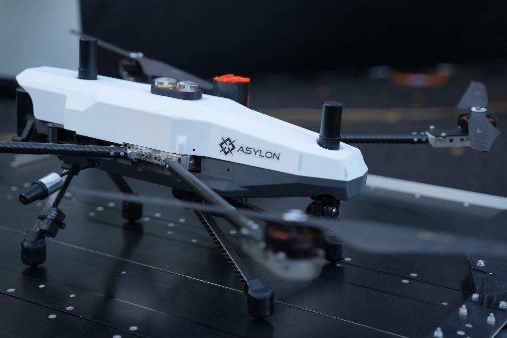 Guardian aerial surveillance drone from Asylon sits on its launch pad, ready to begin another mission.